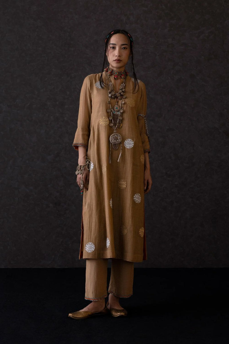 Qin Kurta-Beige chanderi by Shades of India in beige color for women Worldwide