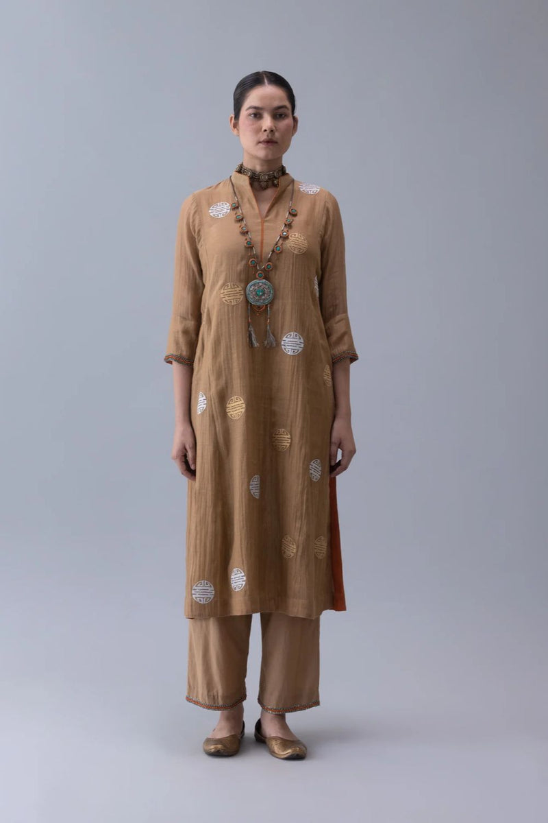 Qin Kurta-Beige chanderi by Shades of India in beige color for women Worldwide