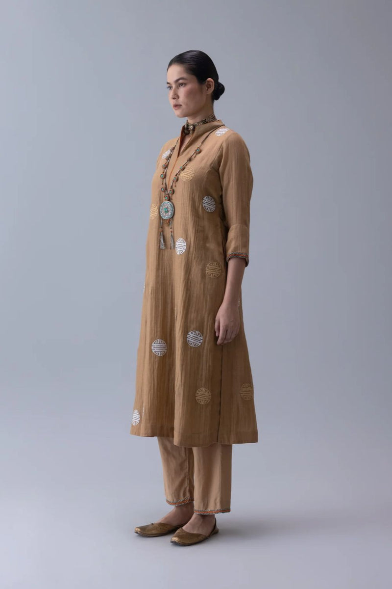 Qin Kurta-Beige chanderi by Shades of India in beige color for women Worldwide