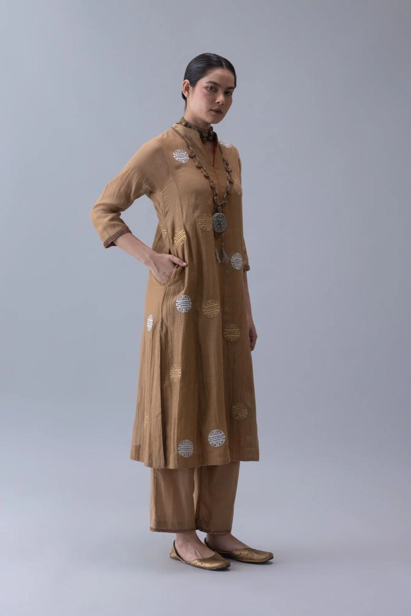 Qin Kurta-Beige chanderi by Shades of India in beige color for women Worldwide