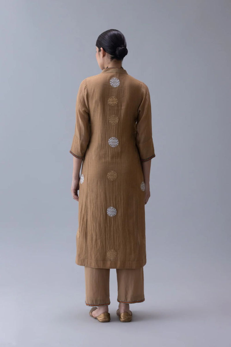 Qin Kurta-Beige chanderi by Shades of India in beige color for women Worldwide