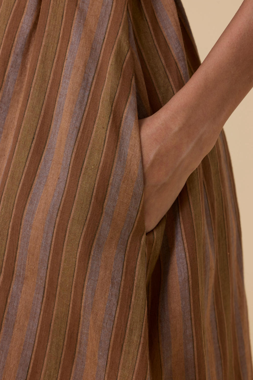 Qirat Brown Striped Midi Dress