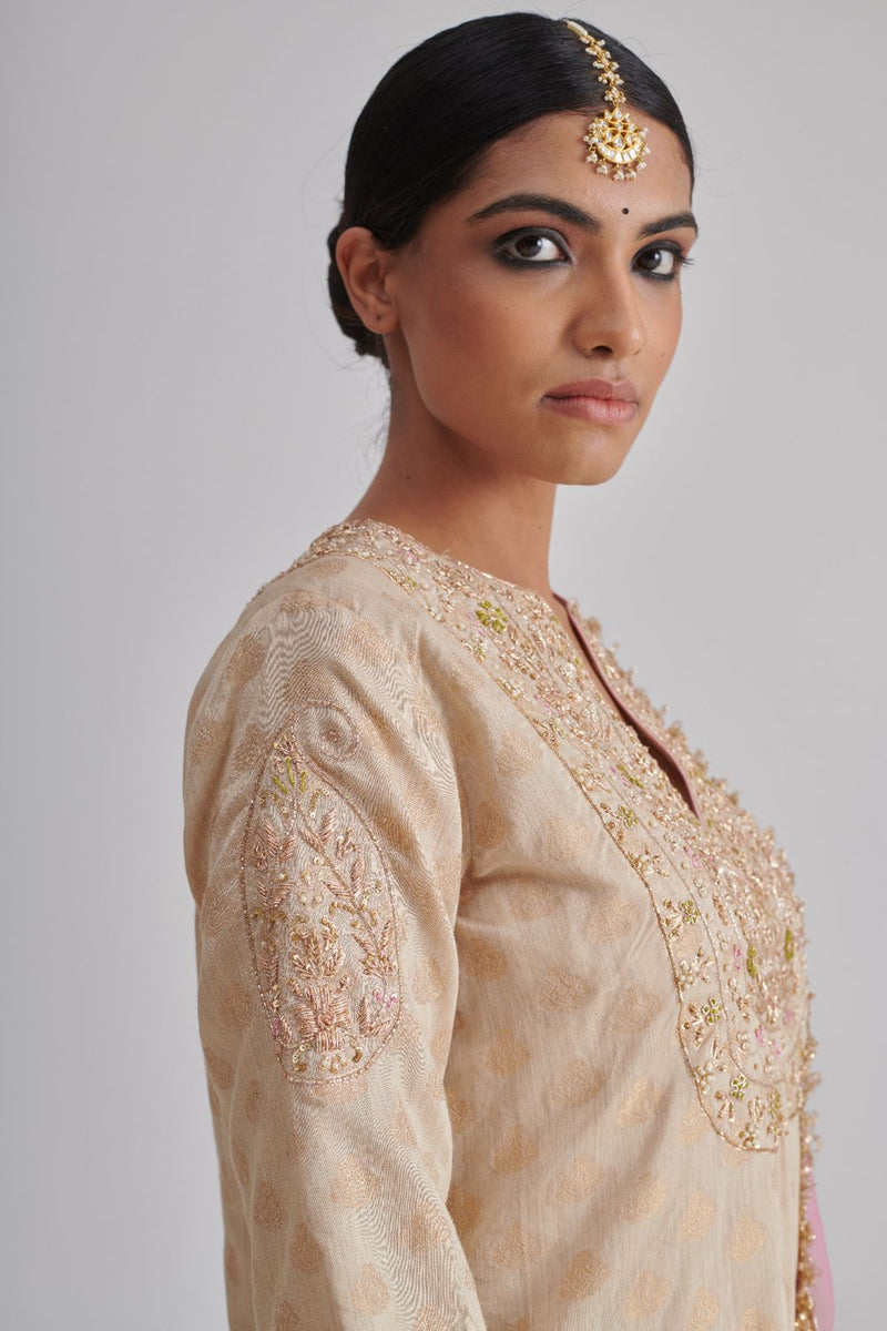 RANGREZ & ALIZA KURTA & PANT silk by Rashika Mittal in gold color for women Worldwide