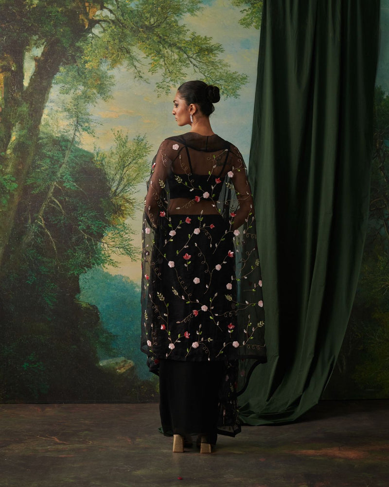 RANG, SASHA & TASHA CO-ORD SET silk by Rashika Mittal in black color for women Worldwide