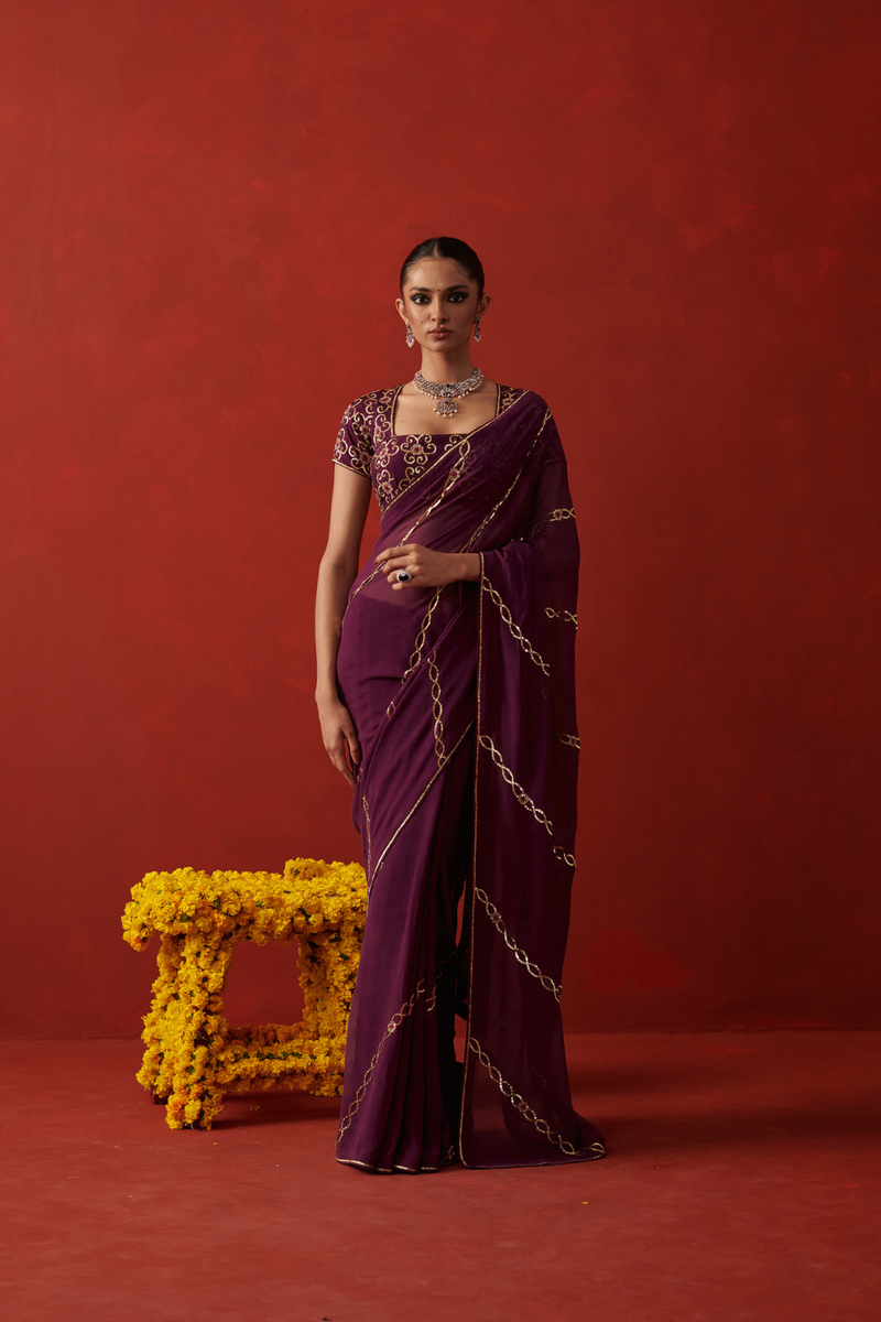 RANJHA SAREE silk by Rashika Mittal in purple color for women Worldwide