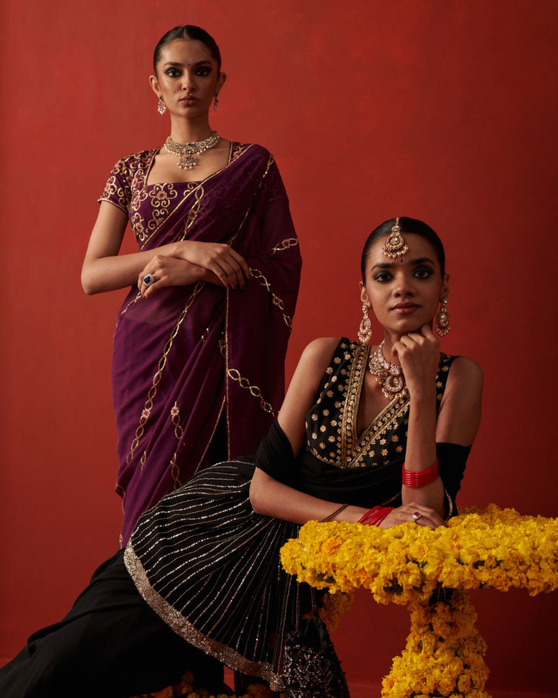 RANJHA SAREE silk by Rashika Mittal in purple color for women Worldwide