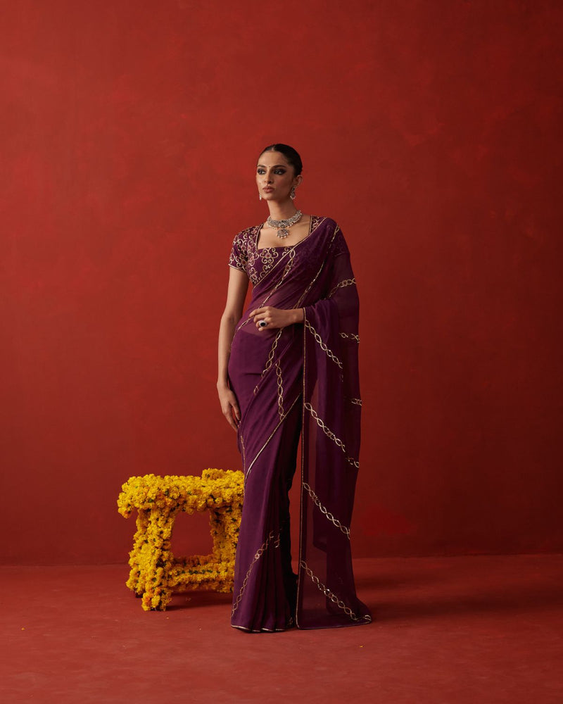 RANJHA SAREE silk by Rashika Mittal in purple color for women Worldwide