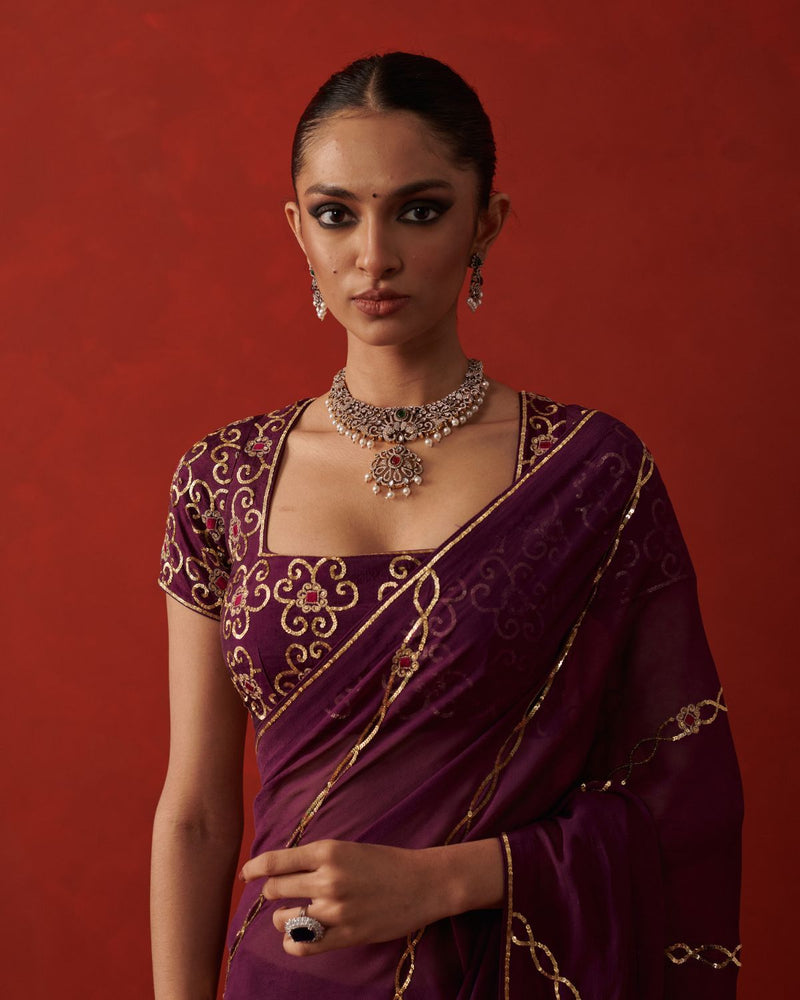 RANJHA SAREE silk by Rashika Mittal in purple color for women Worldwide