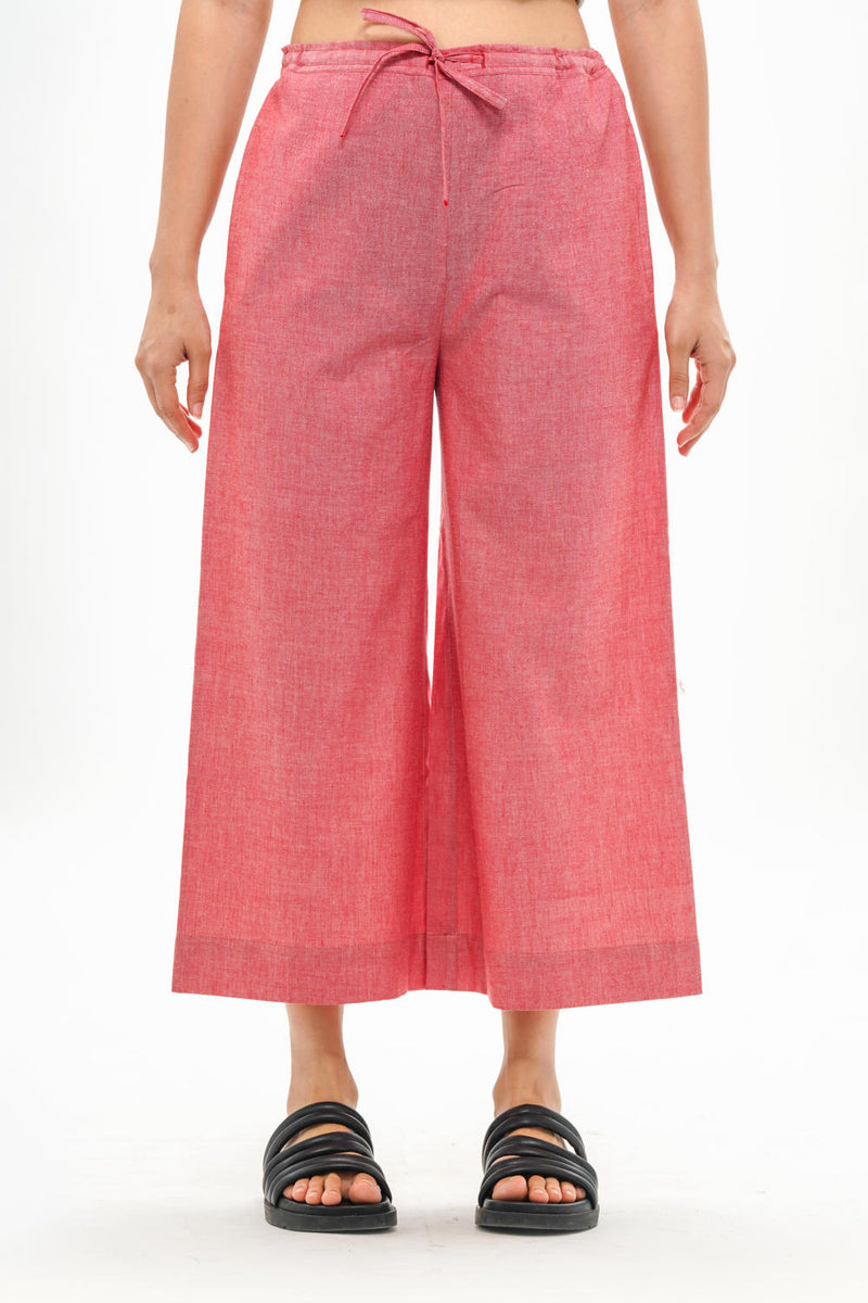 REN PALAZZO 100% cotton by Translate - Handwoven Ikat in red color for women Worldwide