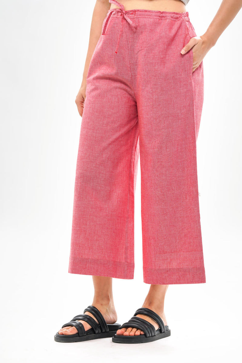 REN PALAZZO 100% cotton by Translate - Handwoven Ikat in red color for women Worldwide