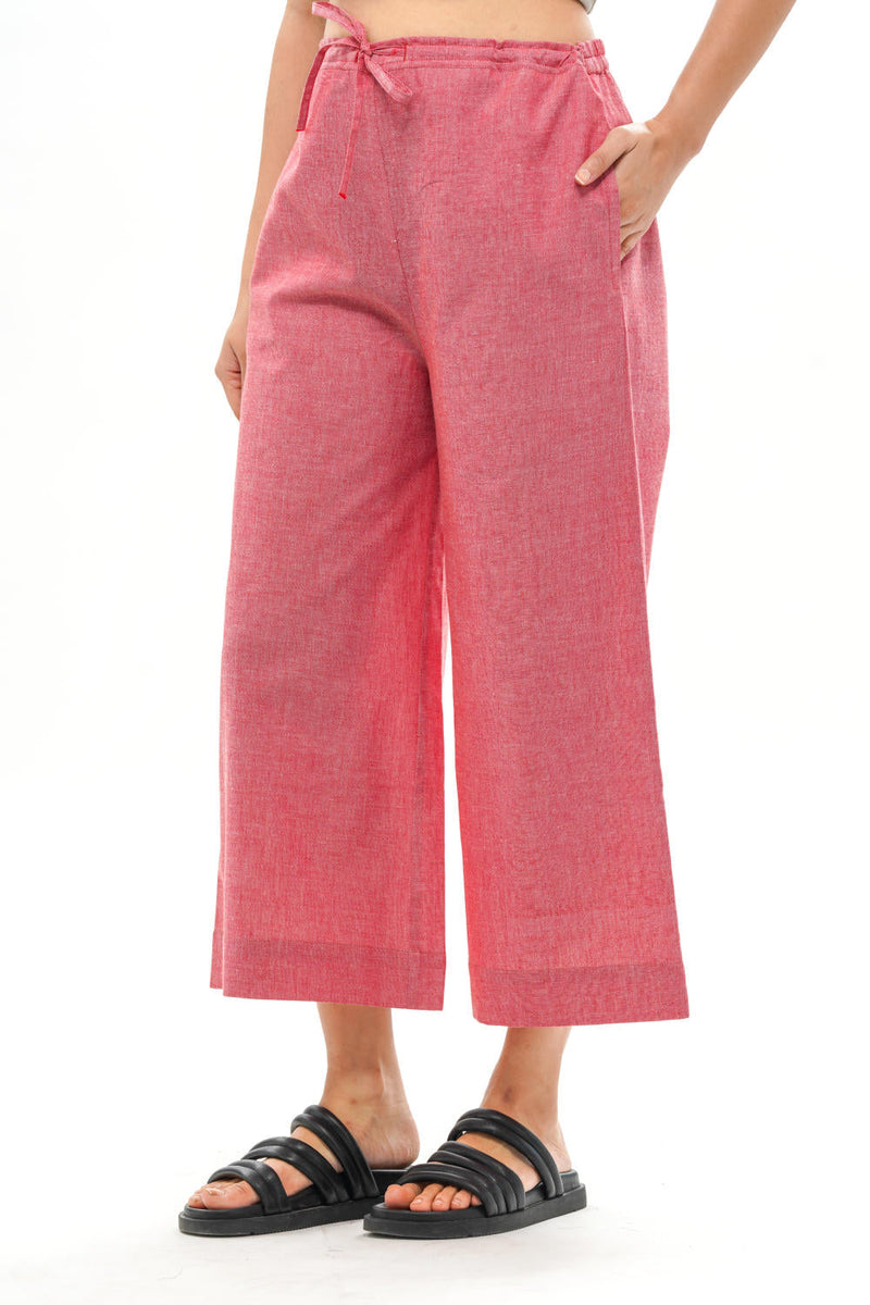 REN PALAZZO 100% cotton by Translate - Handwoven Ikat in red color for women Worldwide