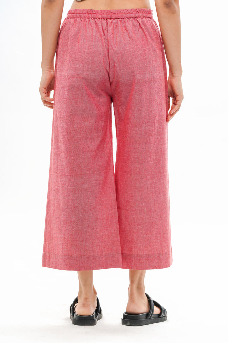 REN PALAZZO 100% cotton by Translate - Handwoven Ikat in red color for women Worldwide