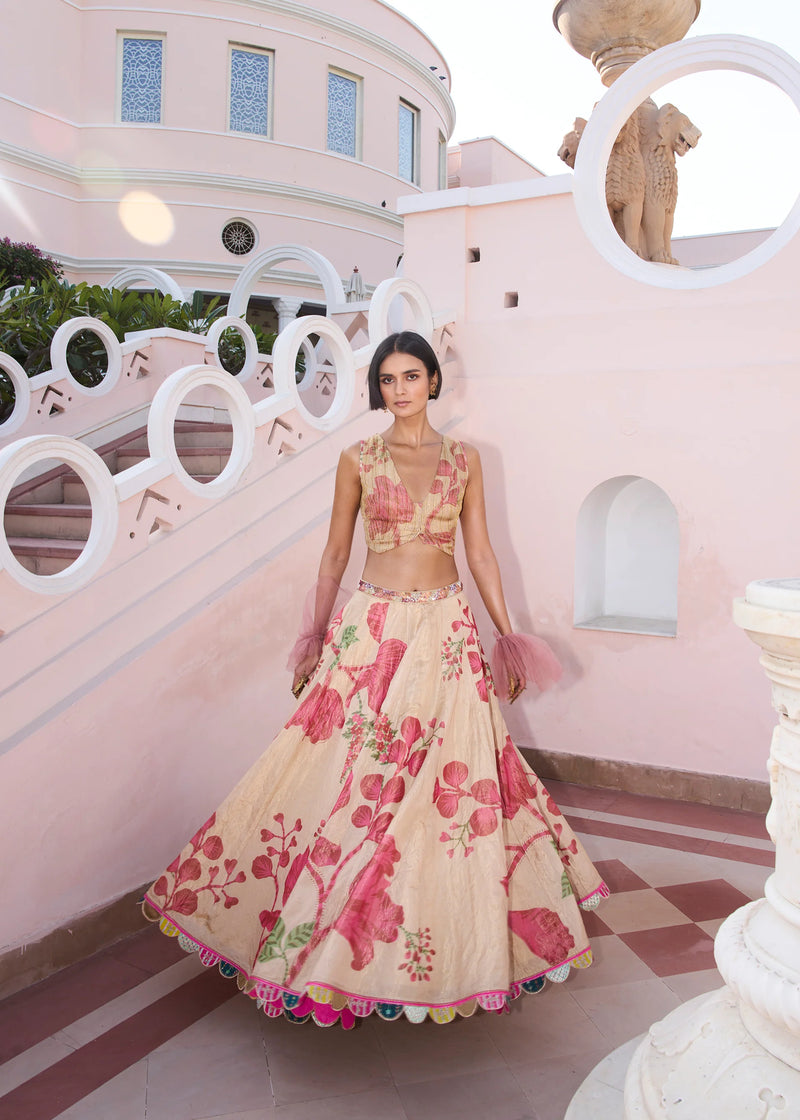 Retro Raani Tissue Waistcoat Lehenga Set silk tissue lehenga sets by Rajiramniq in ivory for women Worldwide