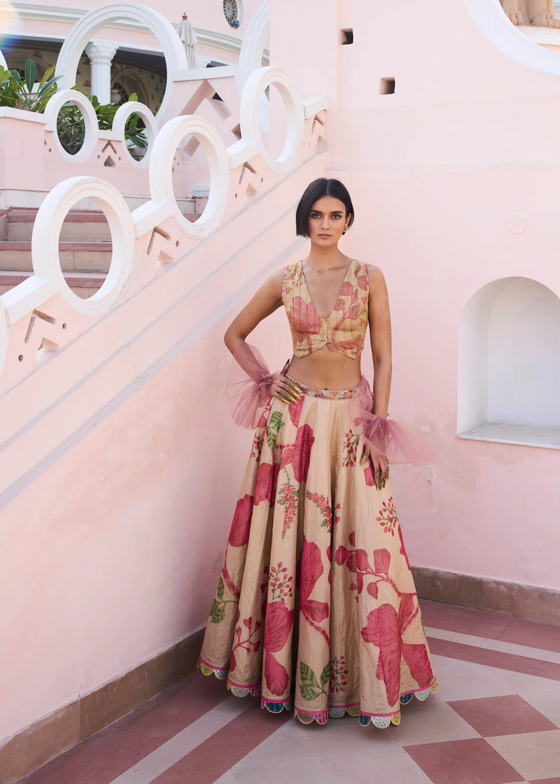 Retro Raani Tissue Waistcoat Lehenga Set silk tissue lehenga sets by Rajiramniq in ivory for women Worldwide