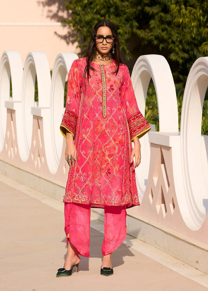 Retro Raani Candy Choga Style Kurta Set crepe kurta/kurta set by Rajiramniq in pink for women Worldwide