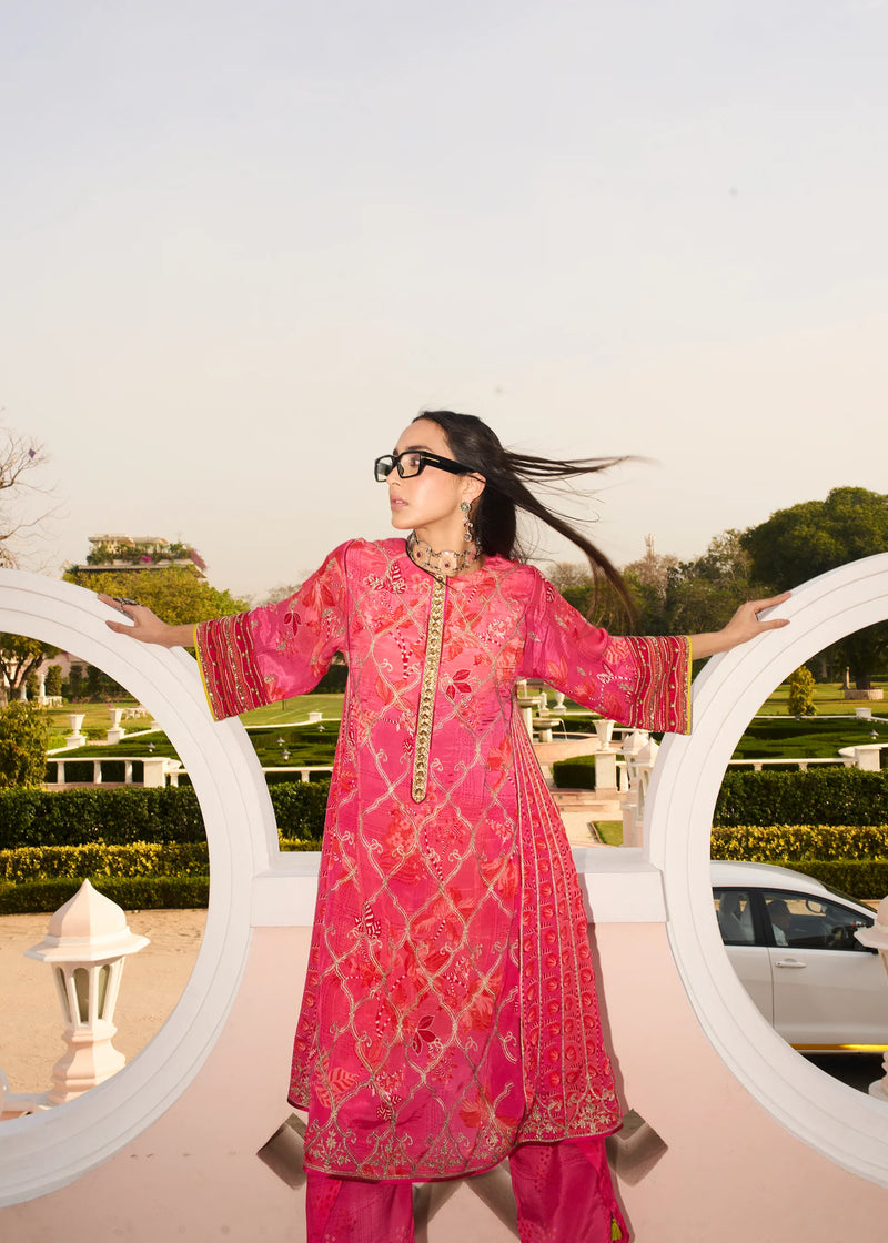 Retro Raani Candy Choga Style Kurta Set crepe kurta/kurta set by Rajiramniq in pink for women Worldwide