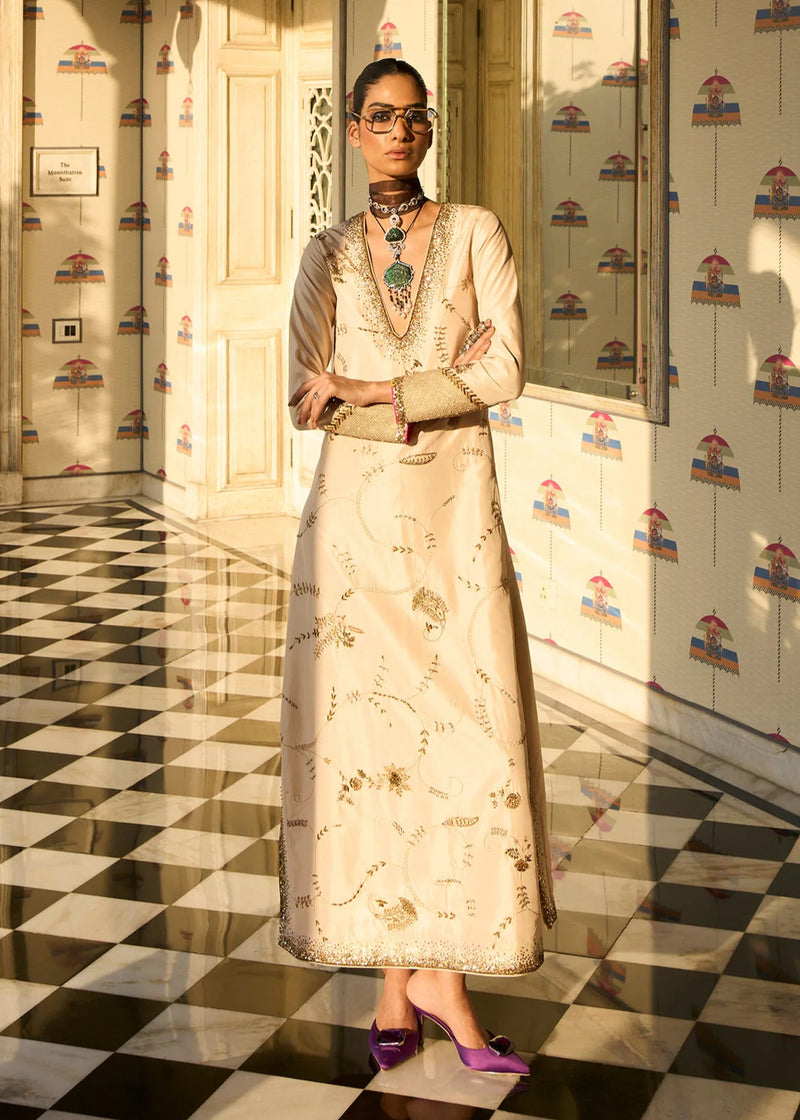 Retro Raani Ivory Jaal kaftan dress silk dress by Rajiramniq in ivory for women Worldwide
