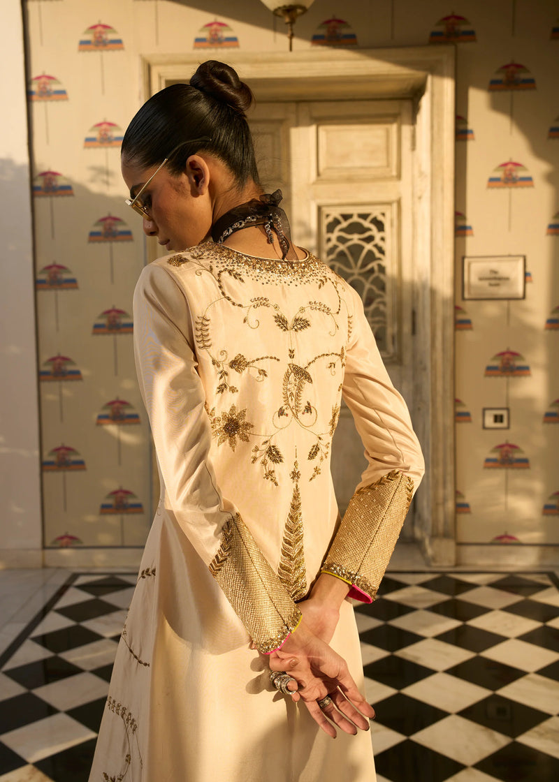 Retro Raani Ivory Jaal kaftan dress silk dress by Rajiramniq in ivory for women Worldwide