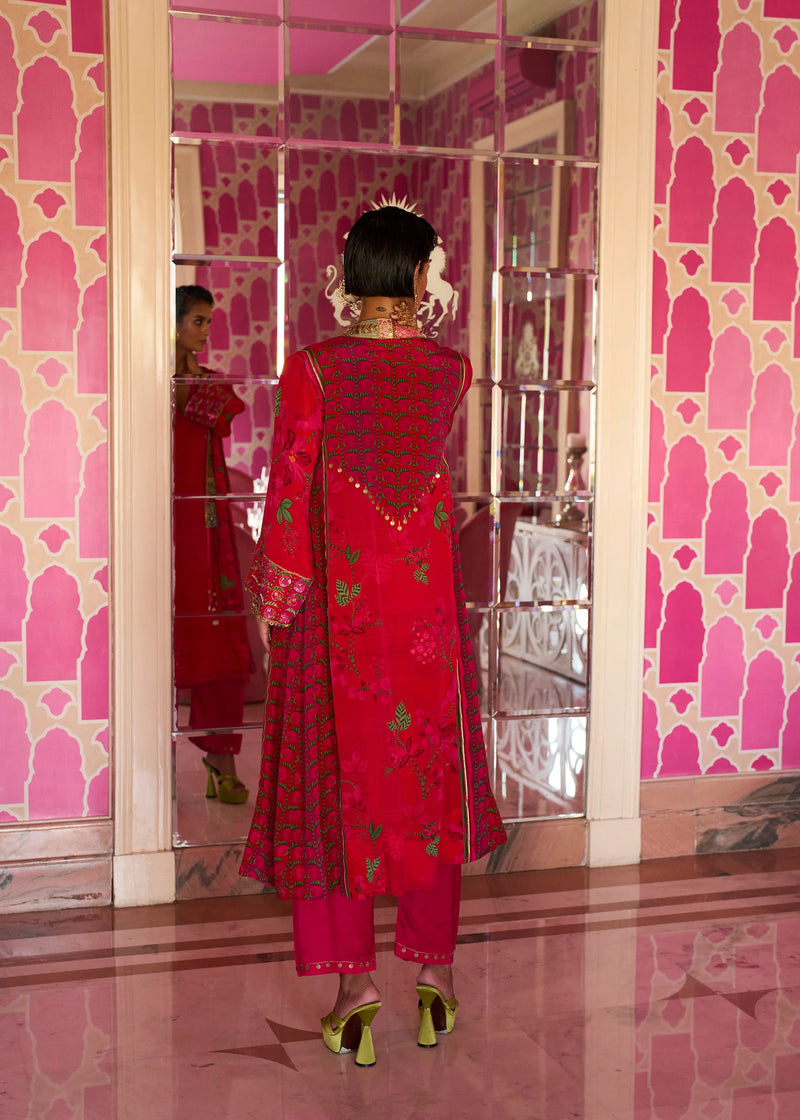 Retro Raani Red Jacket Kurta Set crepe kurta/kurta set by Rajiramniq in red for women Worldwide
