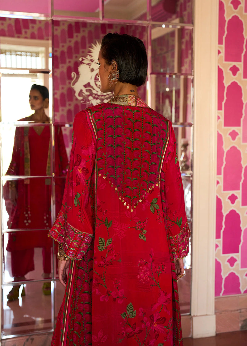 Retro Raani Red Jacket Kurta Set crepe kurta/kurta set by Rajiramniq in red for women Worldwide