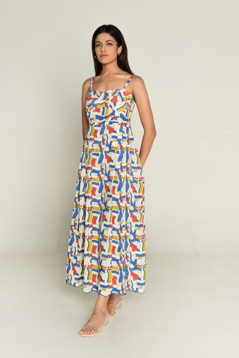 Escher Halter Heart Dress linen by Rias in multi color for women Worldwide
