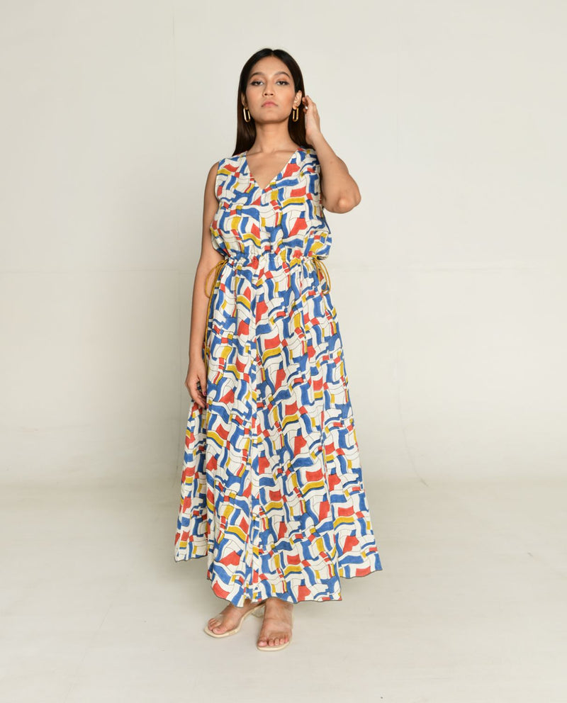 Escher Maxi Dress all linen by Rias in multi color for women Worldwide