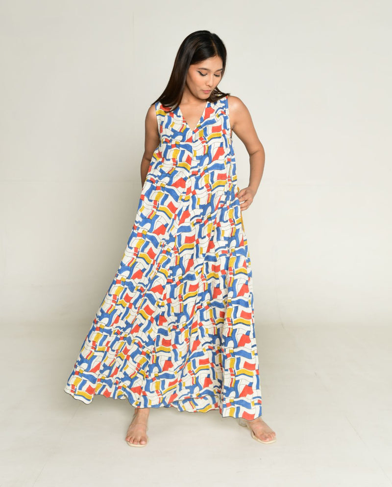 Escher Maxi Dress all linen by Rias in multi color for women Worldwide