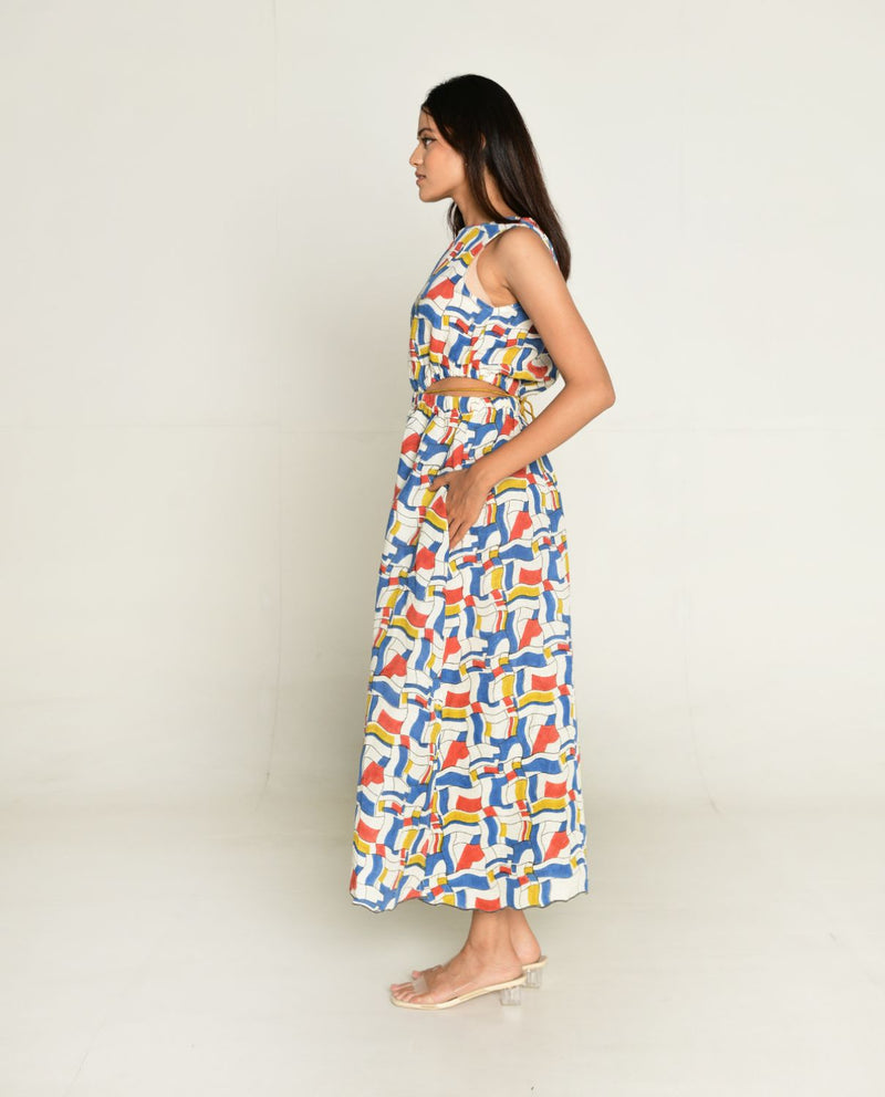 Escher Side Cut Dress linen by Rias in multi color for women Worldwide