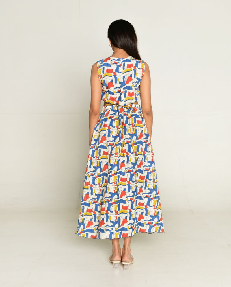 Escher Side Cut Dress linen by Rias in multi color for women Worldwide