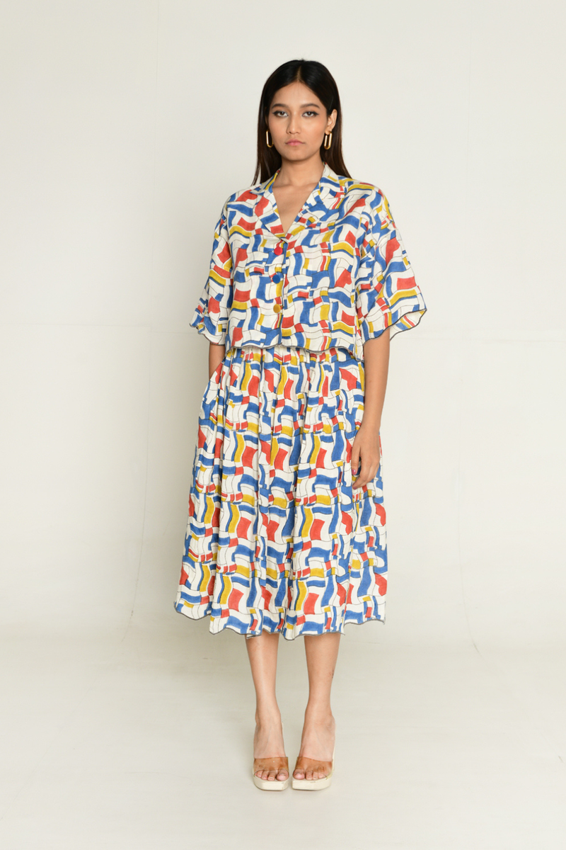 Escher Co-Ord Shirt With Skirt linen by Rias in multi color for women Worldwide