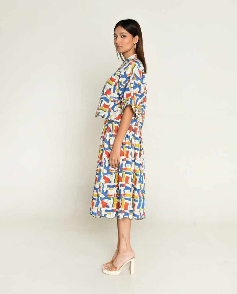 Escher Co-Ord Shirt With Skirt linen by Rias in multi color for women Worldwide