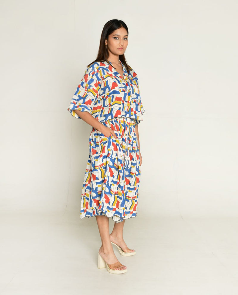 Escher Co-Ord Shirt With Skirt linen by Rias in multi color for women Worldwide