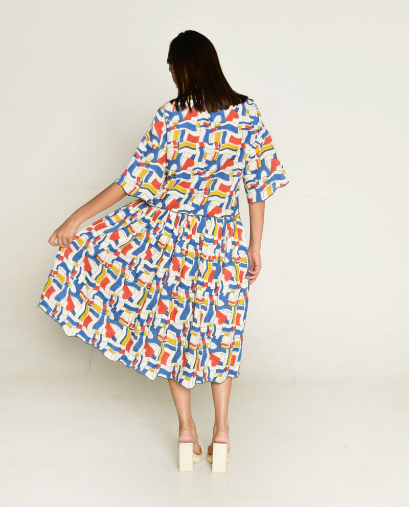 Escher Co-Ord Shirt With Skirt linen by Rias in multi color for women Worldwide