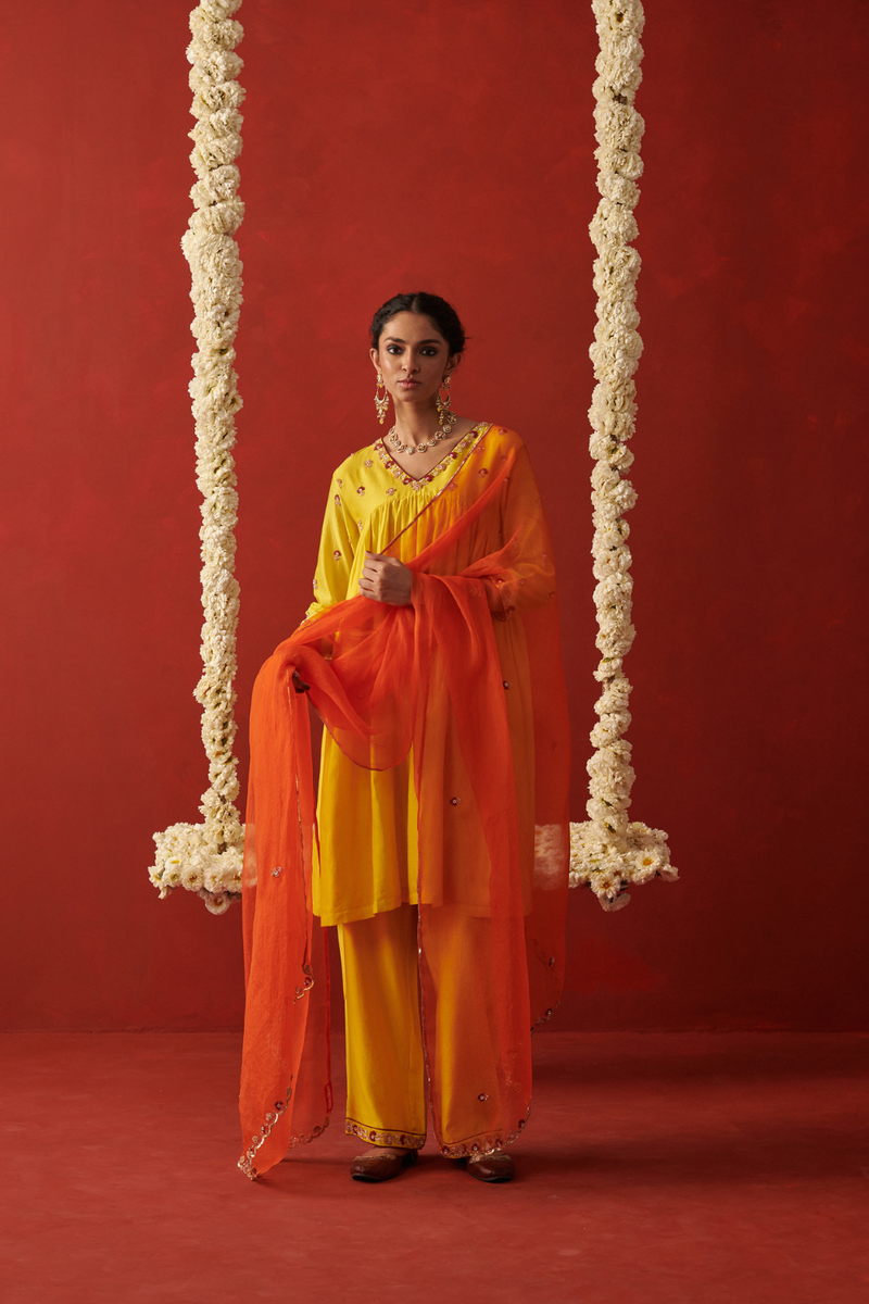 RIMJHIM DUPATTA banarasi by Rashika Mittal in orange color for women Worldwide