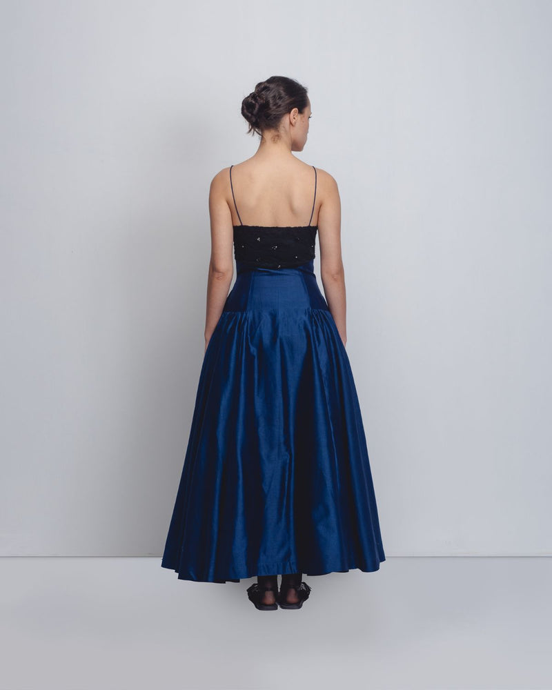 Riona Dress - Navy + Black cotton by Leh Studios in black color for women Worldwide