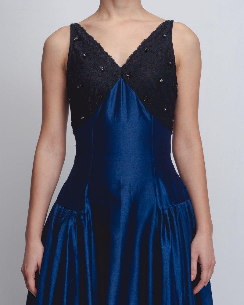 Riona Dress - Navy + Black cotton by Leh Studios in black color for women Worldwide