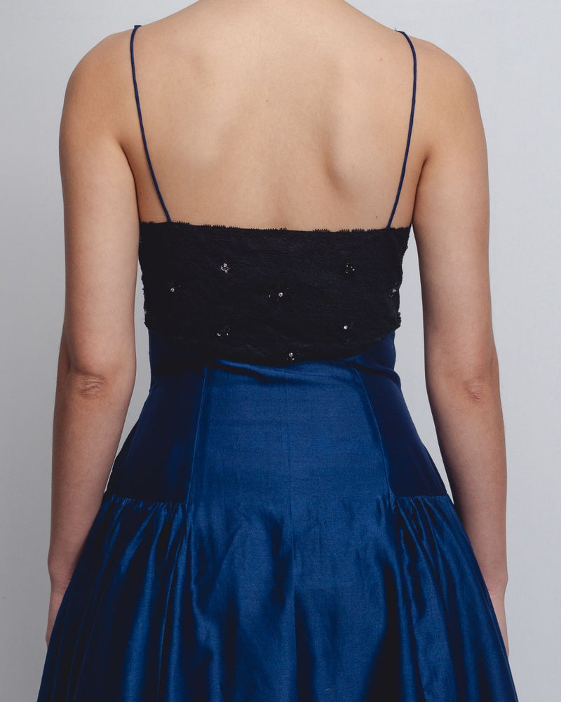 Riona Dress - Navy + Black cotton by Leh Studios in black color for women Worldwide