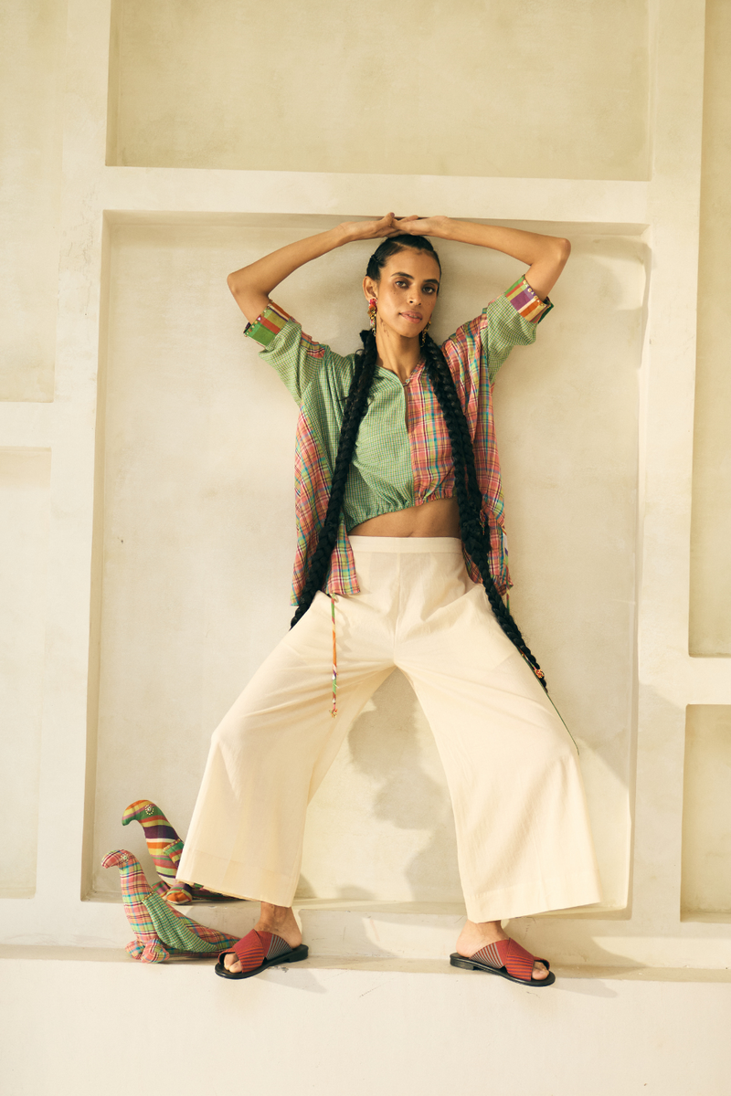 River Pant cotton by SWATTI KAPOOR in white color for women Worldwide
