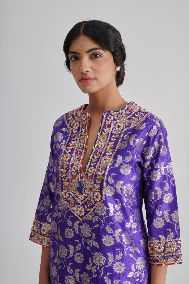 ROOHI & QURBAT KURTA & PANT silk by Rashika Mittal in purple color for women Worldwide