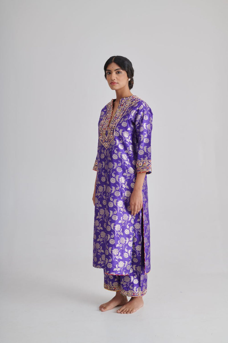 ROOHI & QURBAT KURTA & PANT silk by Rashika Mittal in purple color for women Worldwide