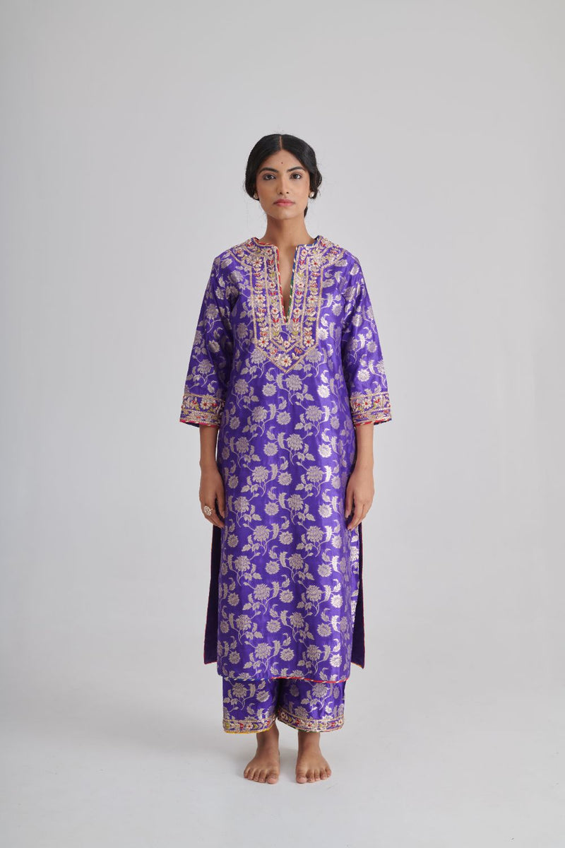 ROOHI & QURBAT KURTA & PANT silk by Rashika Mittal in purple color for women Worldwide