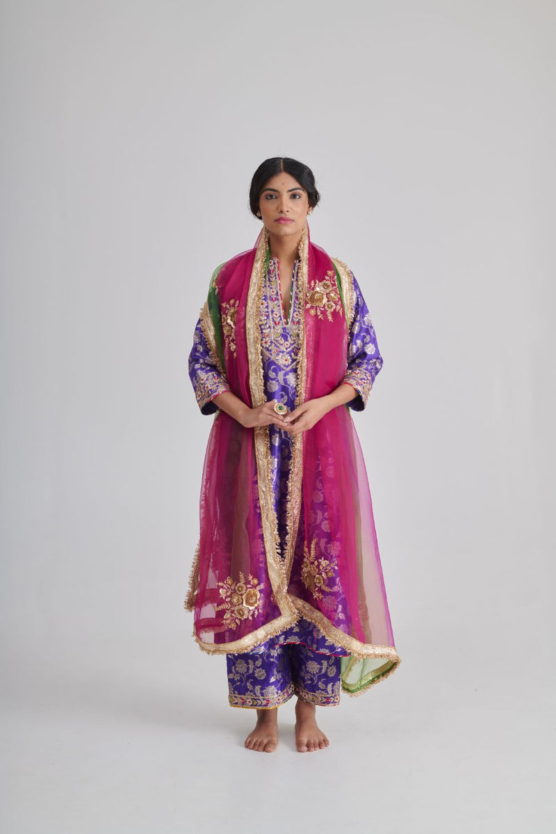 ROOHI & QURBAT KURTA & PANT silk by Rashika Mittal in purple color for women Worldwide