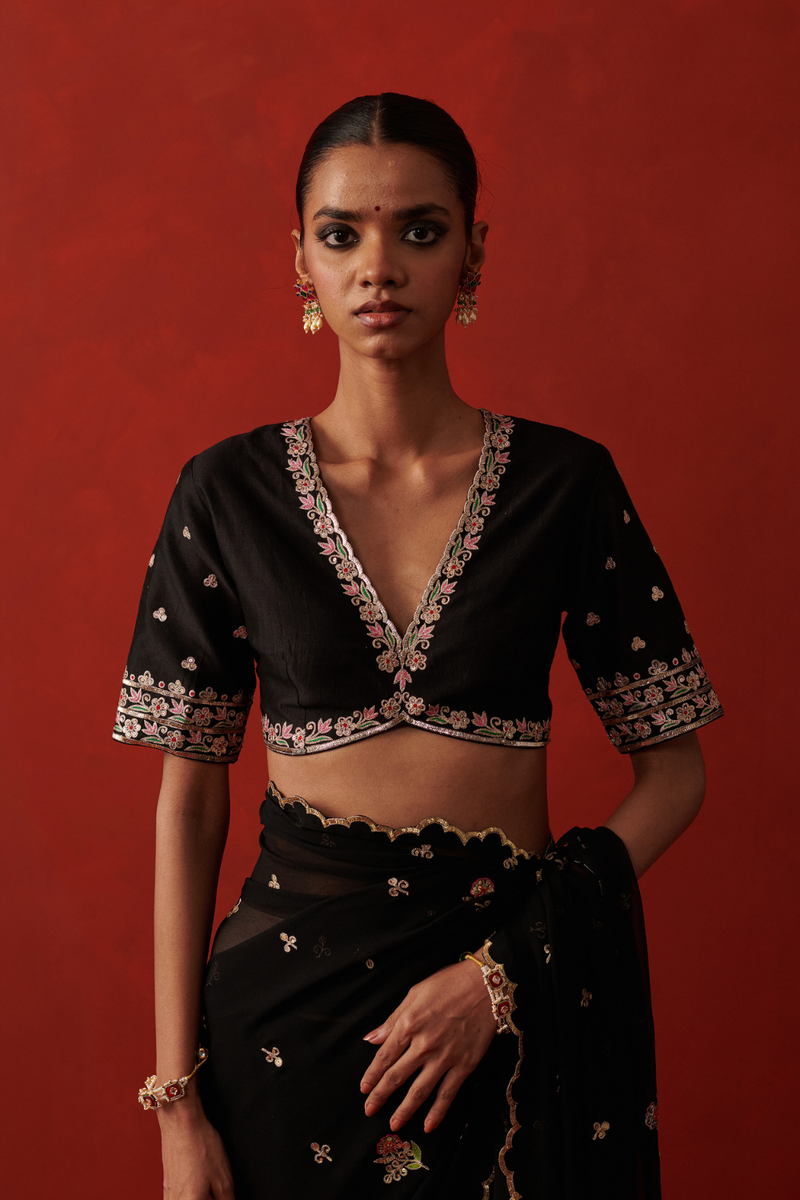 ROOP BLOUSE silk by Rashika Mittal in black color for women Worldwide