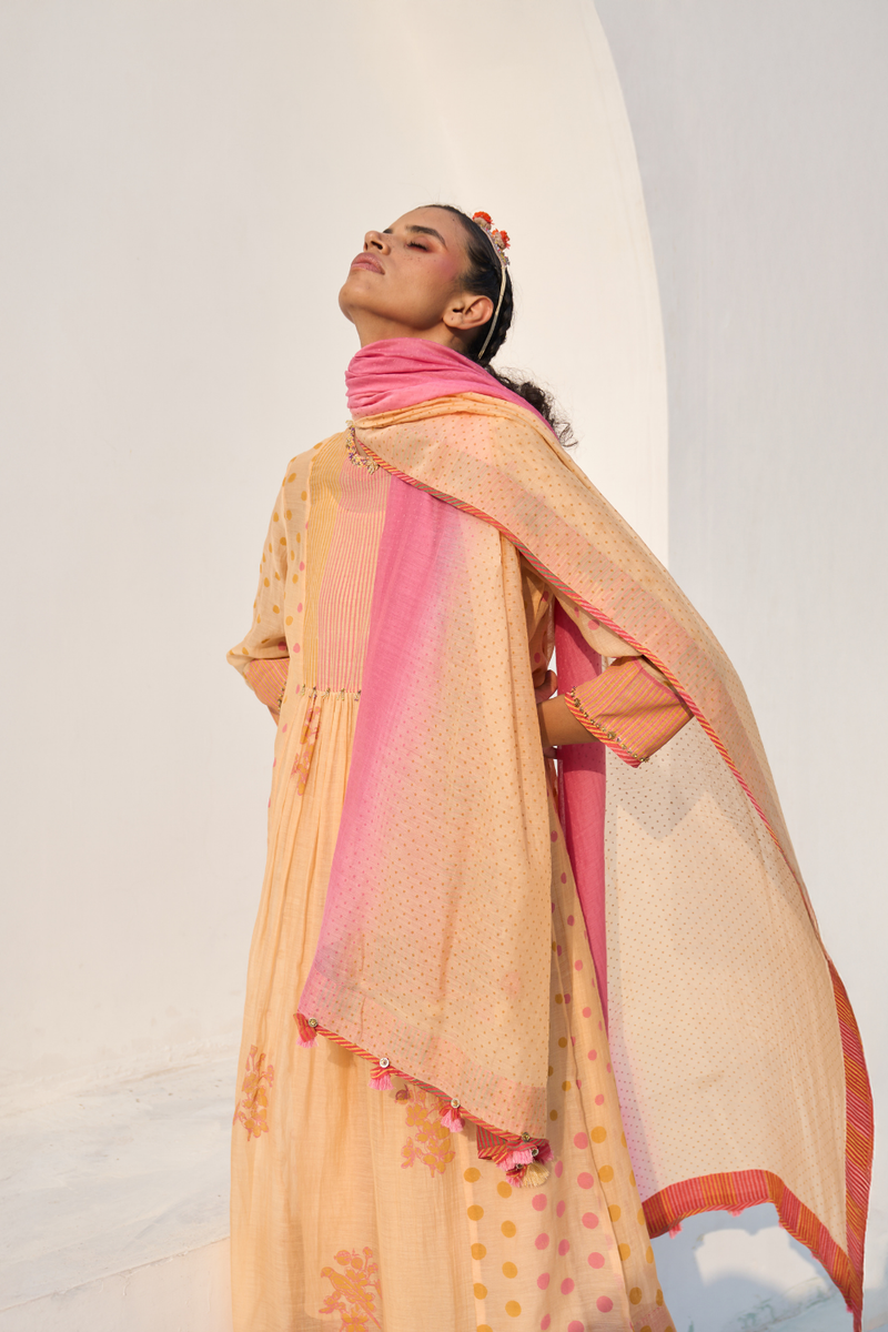 Rose Dupatta chanderi by SWATTI KAPOOR in peach color for women Worldwide