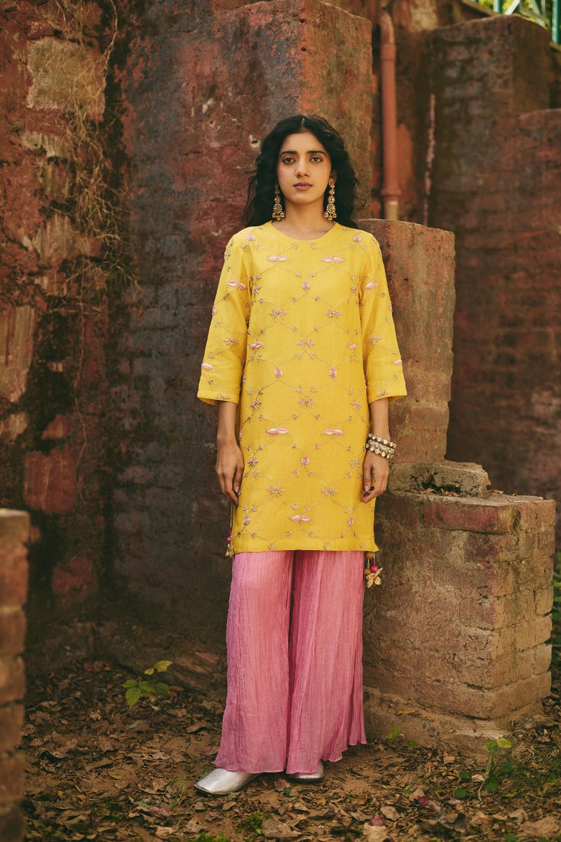 ROSHNI & NAZREEN KURTA & SHARARA chanderi by Rashika Mittal in multi color for women Worldwide