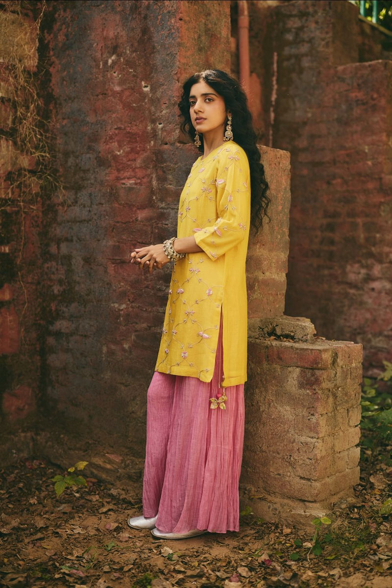 ROSHNI & NAZREEN KURTA & SHARARA chanderi by Rashika Mittal in multi color for women Worldwide