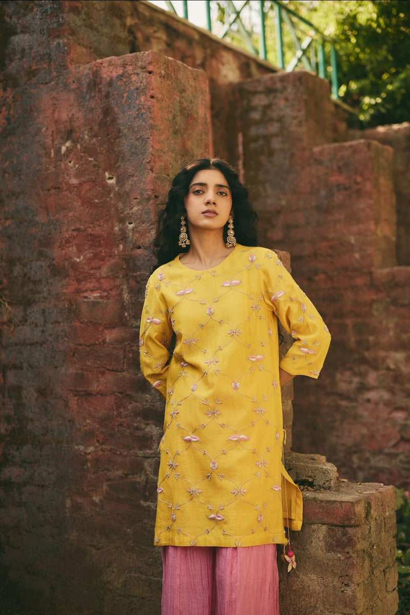 ROSHNI & NAZREEN KURTA & SHARARA chanderi by Rashika Mittal in multi color for women Worldwide