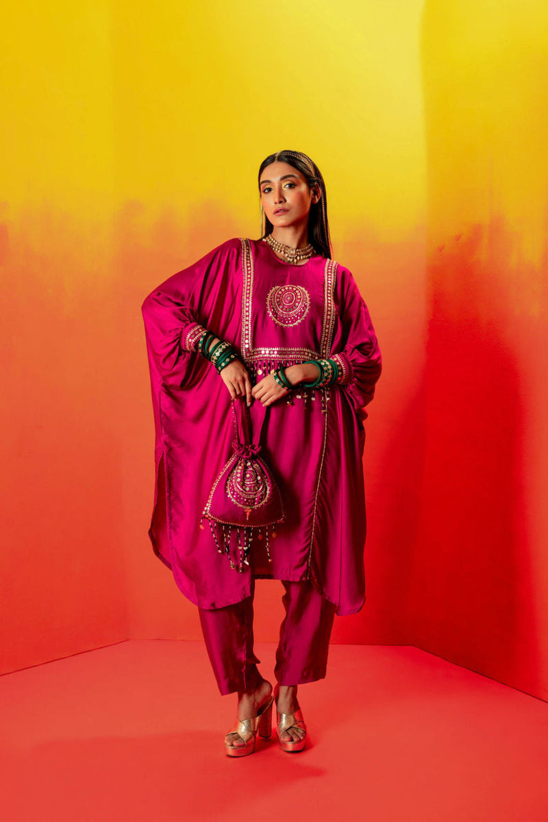 Tara Pink AntiFit Kurta with Pant satin by PRAHNAAYA in pink color for women Worldwide