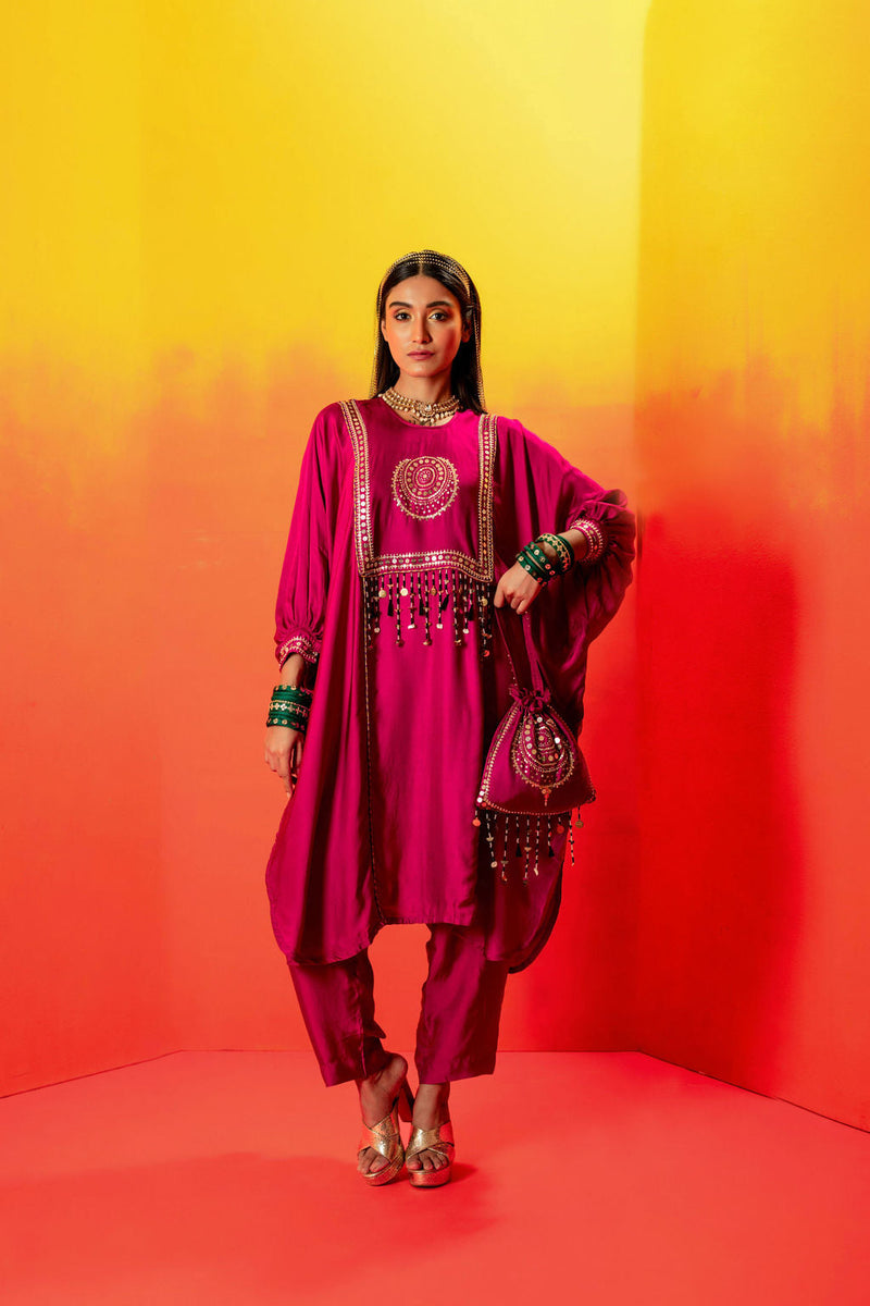 Tara Pink AntiFit Kurta with Pant satin by PRAHNAAYA in pink color for women Worldwide