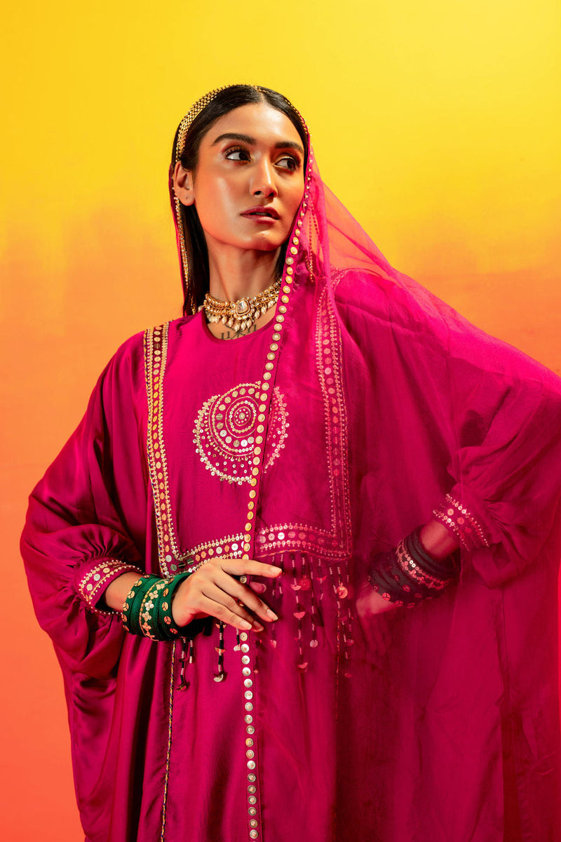 Tara Pink AntiFit Kurta with Pant and Dupatta satin by PRAHNAAYA in pink color for women Worldwide